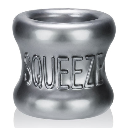 Metallic 'Squeeze' device on a white background