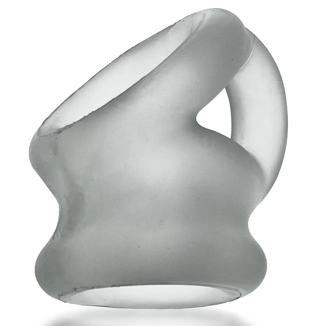 Clear silicone cock ring on a white background