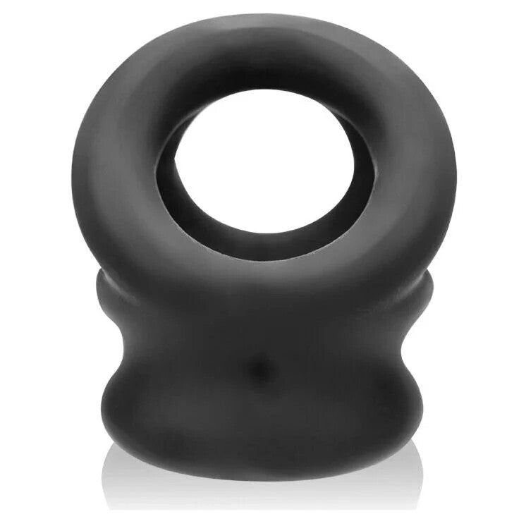Black silicone cock ring on a white background