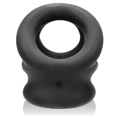 Black silicone cock ring on a white background
