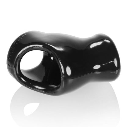 Black silicone cock ring on a white background