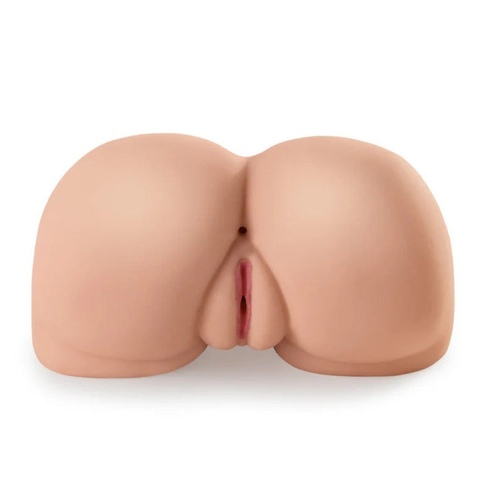 Silicone butt-shaped masturbator on a white background