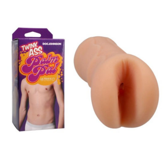 Realistic silicone product resembling a butt with packaging on a white background
