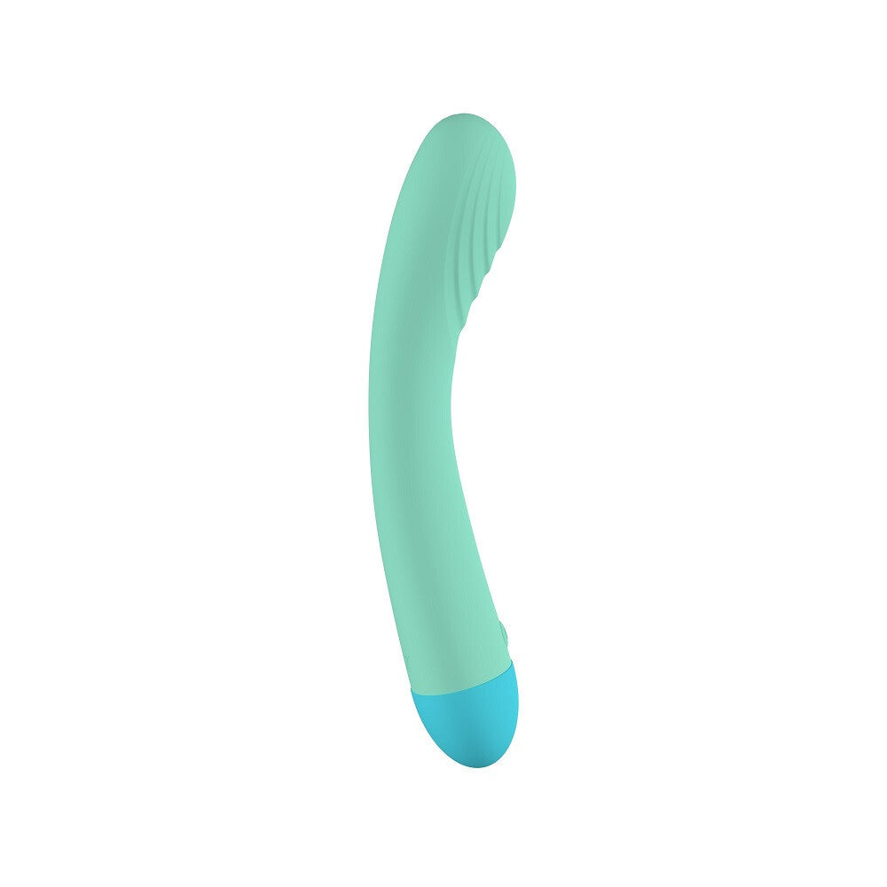 Turquoise and blue curved object on a white background