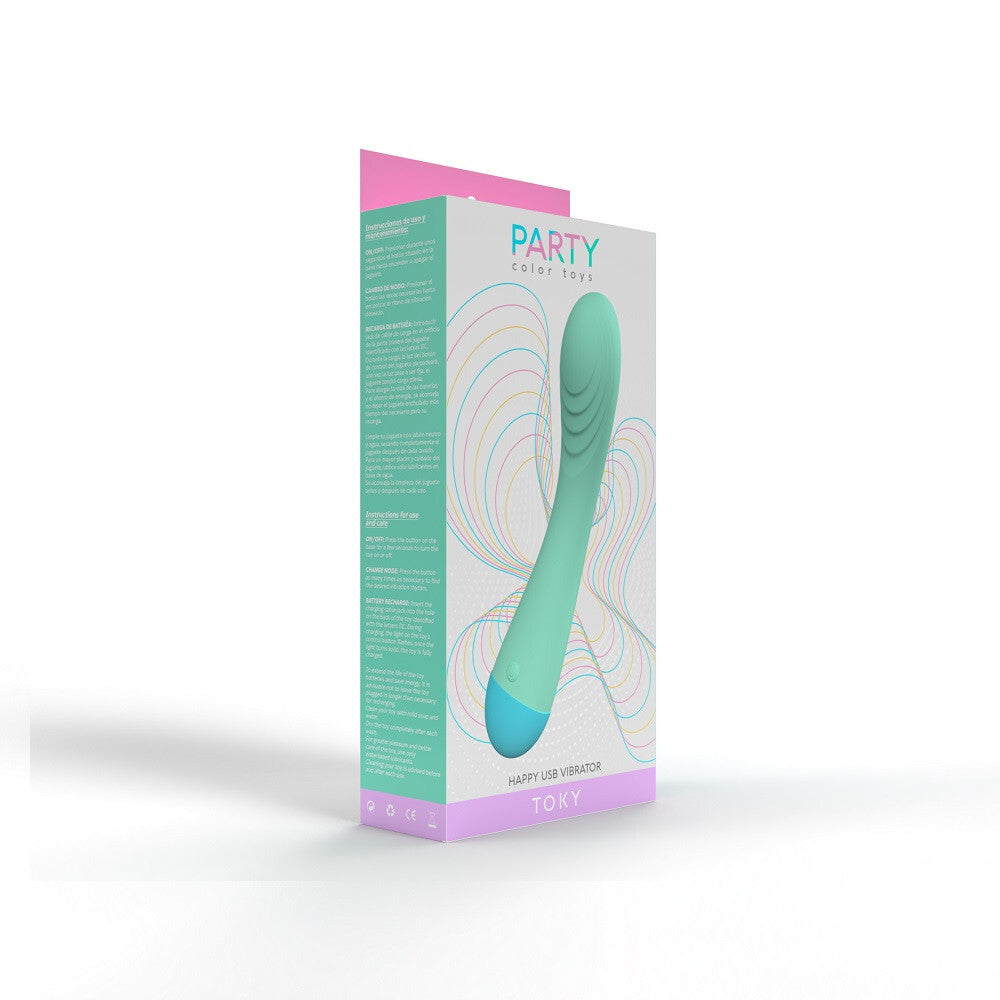 Teal and purple packaging of a product with 'Party' branding on a white background