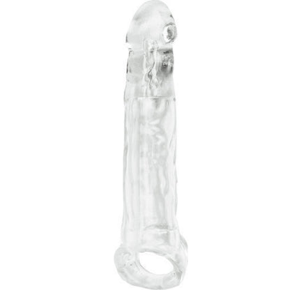 Clear penis extender sleeve on a white background