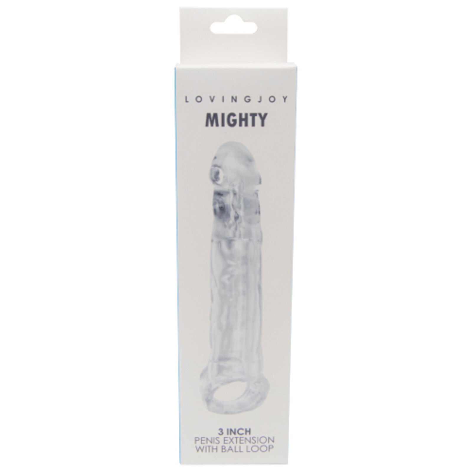 Package of a 3-inch penis extension with ball loop by LovingJoy on a white background