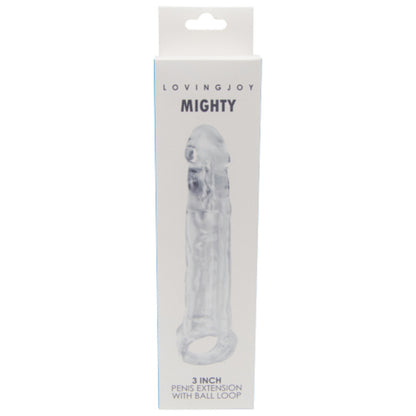 Package of a 3-inch penis extension with ball loop by LovingJoy on a white background