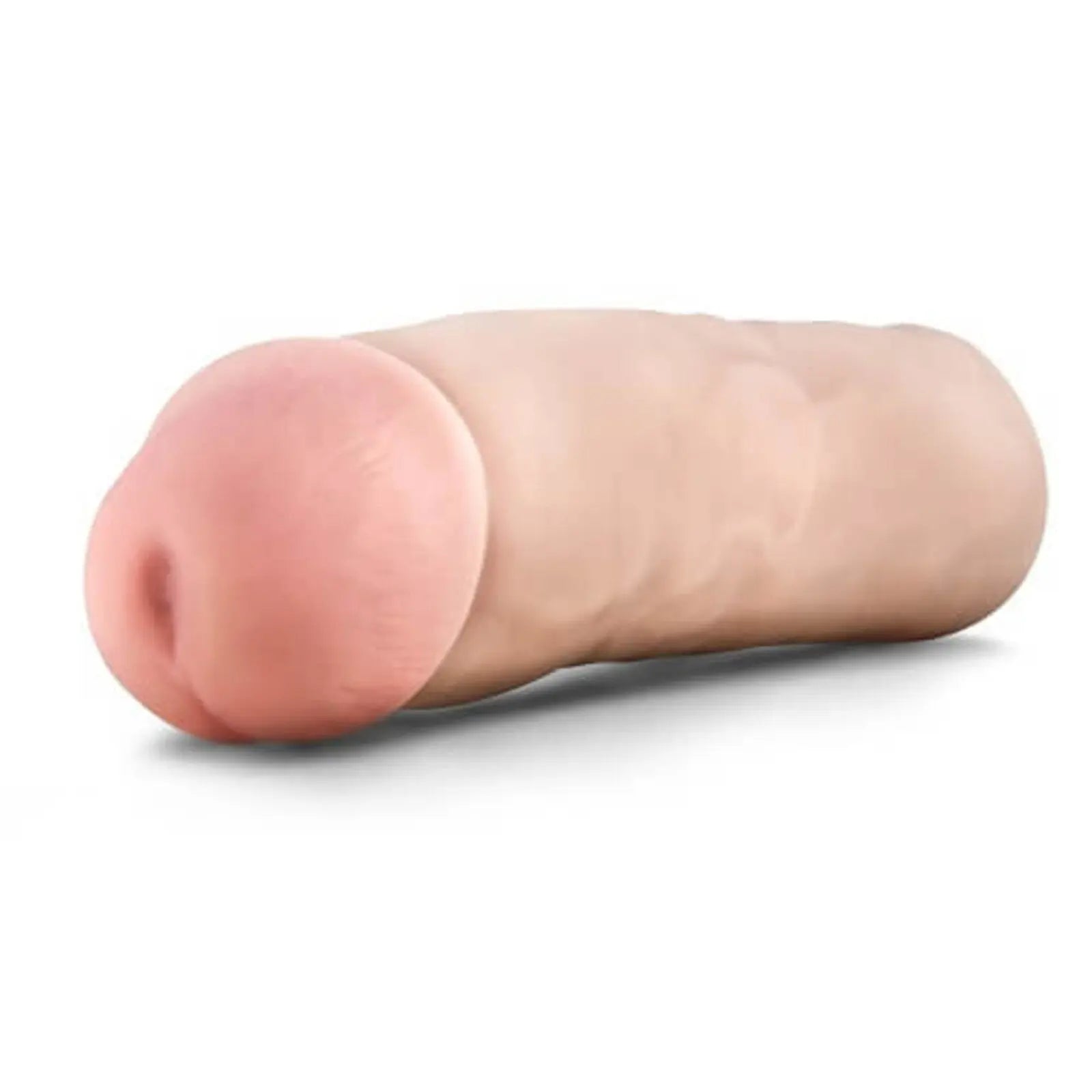 Realistic silicone penis sleeve on a white background