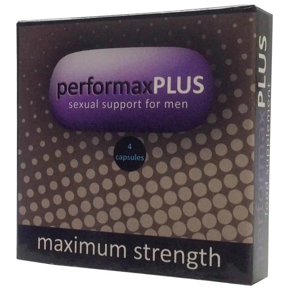 Box of Performax Plus sexual support for men with purple label on a white background