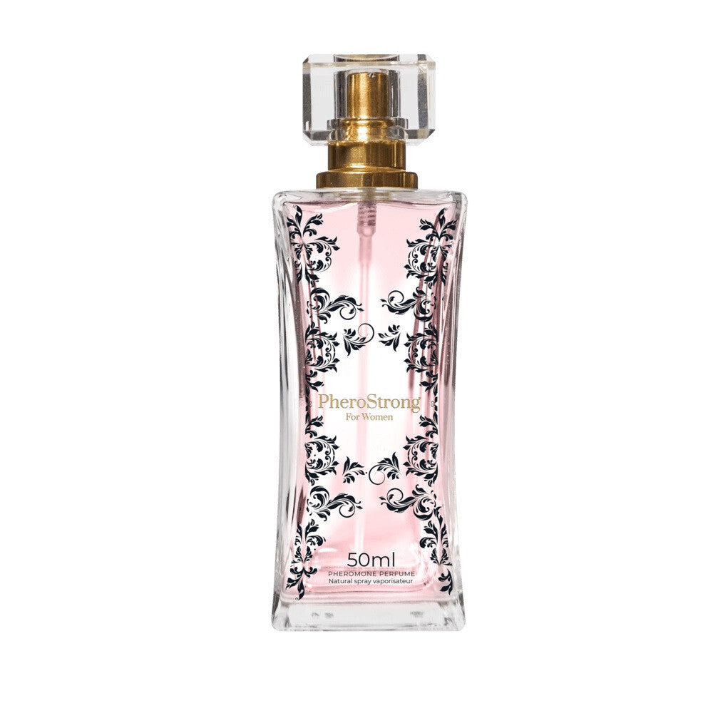 Perfume bottle with decorative design on a white background