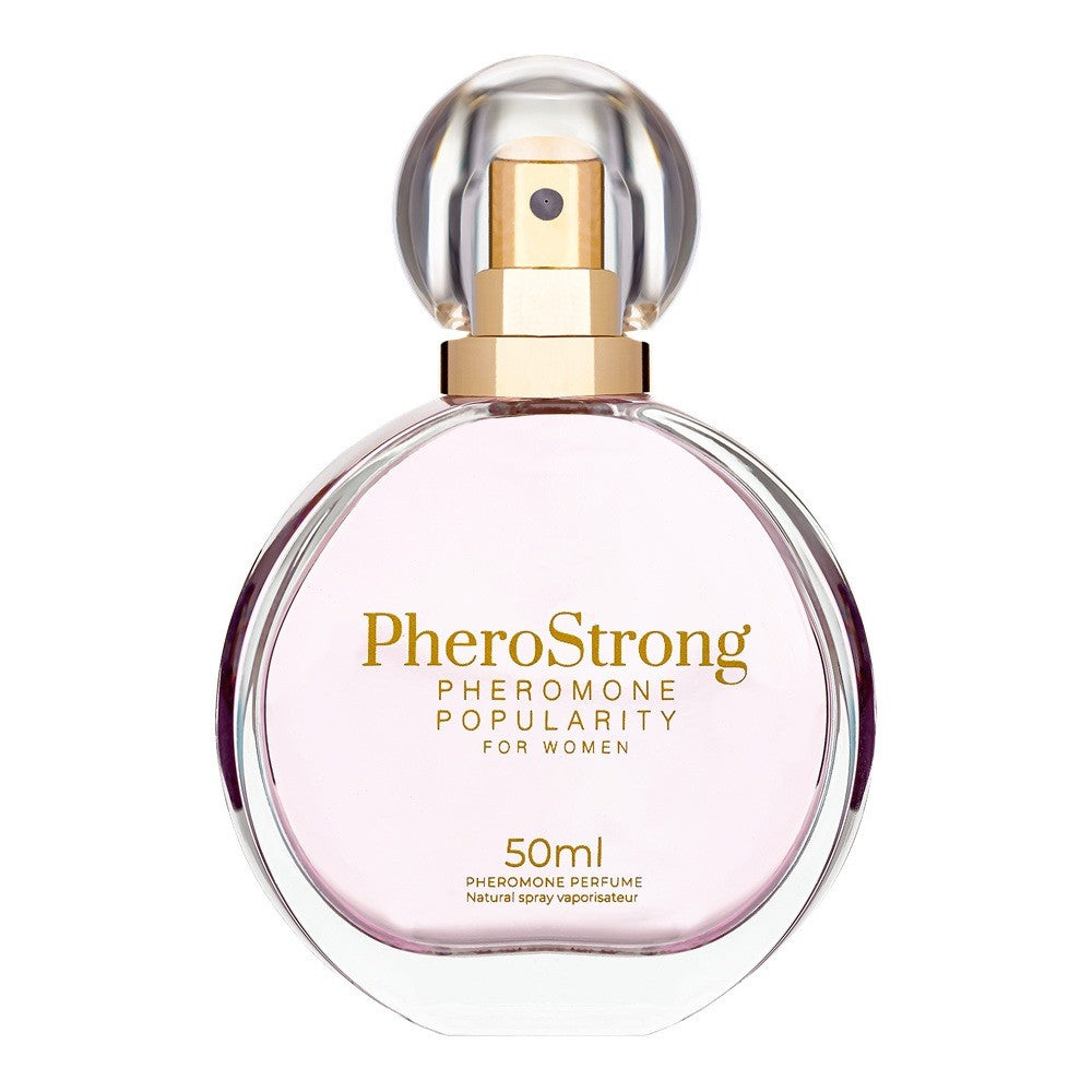 PheroStrong Pheromone Popularity perfume bottle for women on a white background