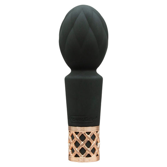 Black and gold massage wand on a white background