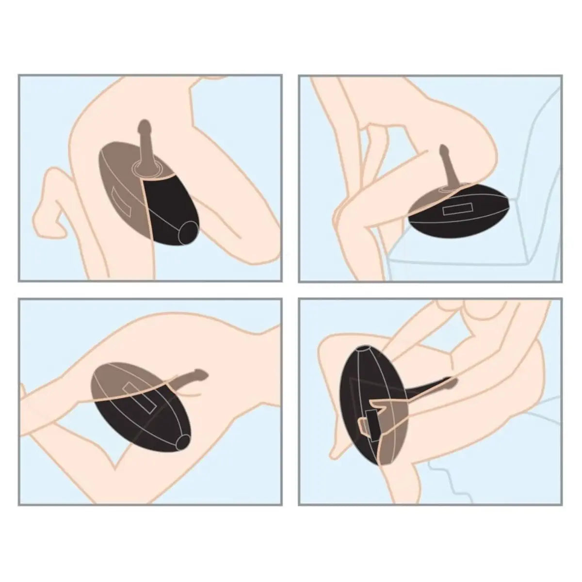 Illustrations showing a female having sex and masturbating with a black inflatable dildo sex cushion.