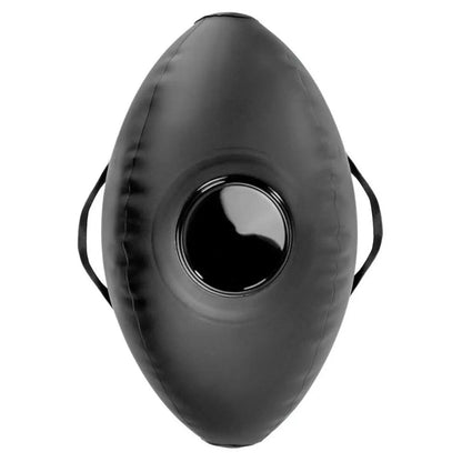 Black inflatable sex pillow on a white background