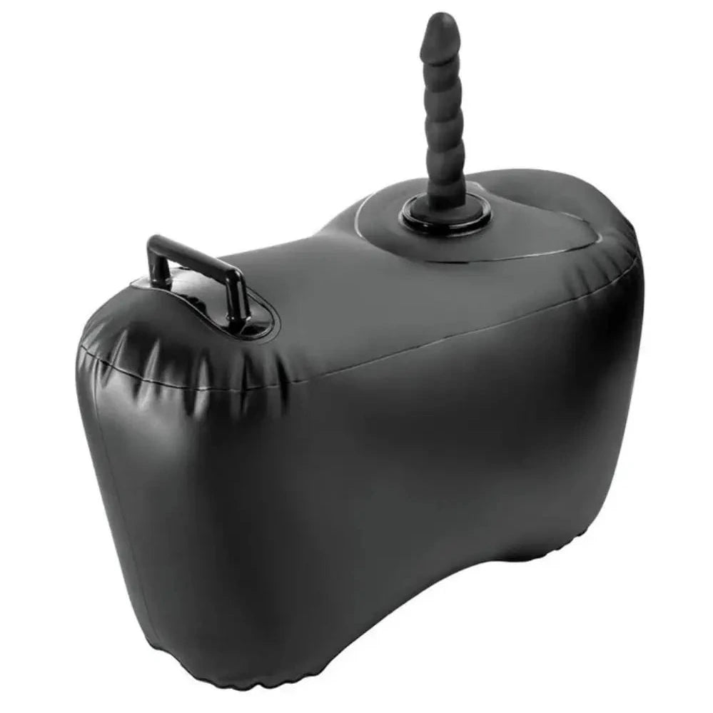 Black inflatable dildo sex cushion on a white background