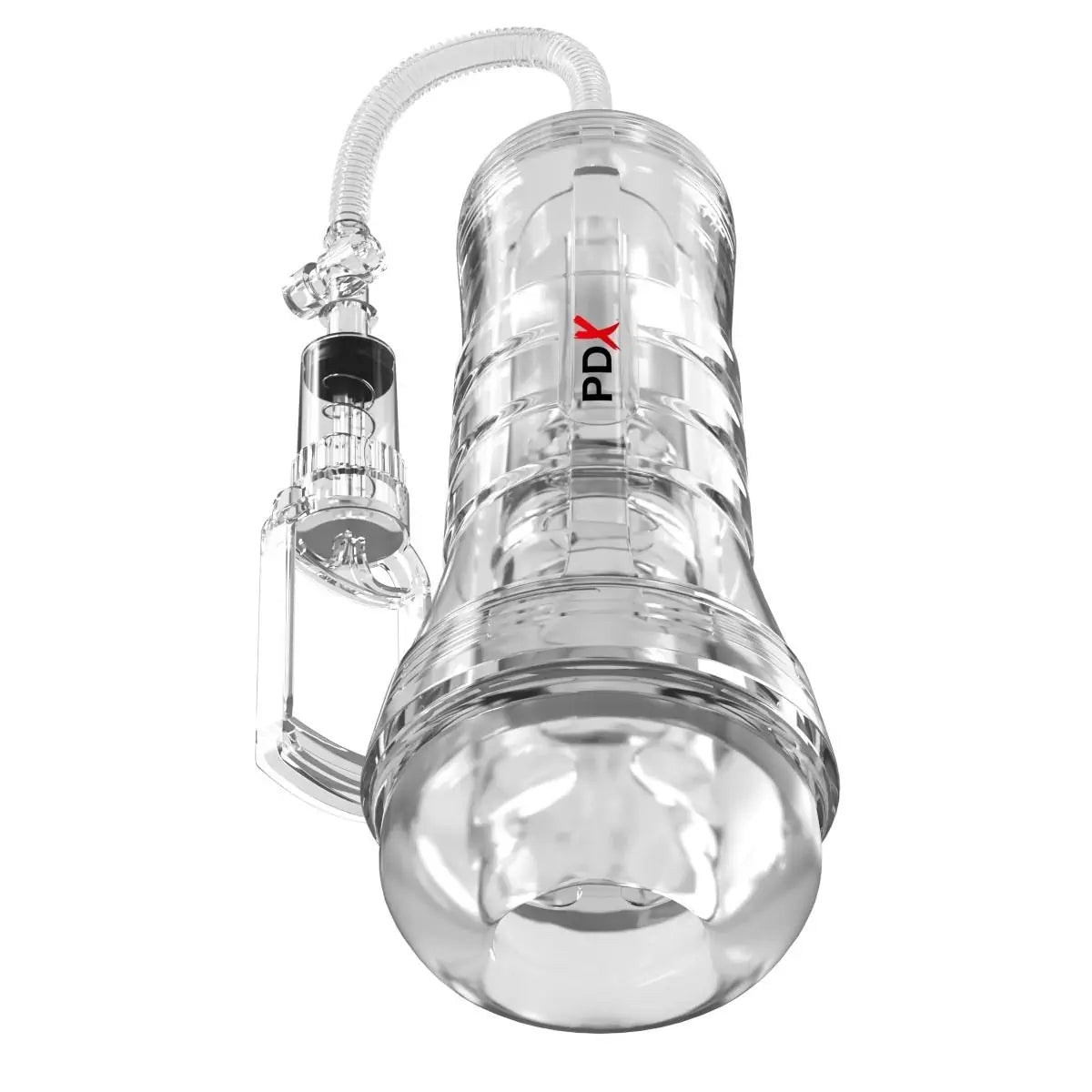 Clear fleshlight with PDX branding on a white background