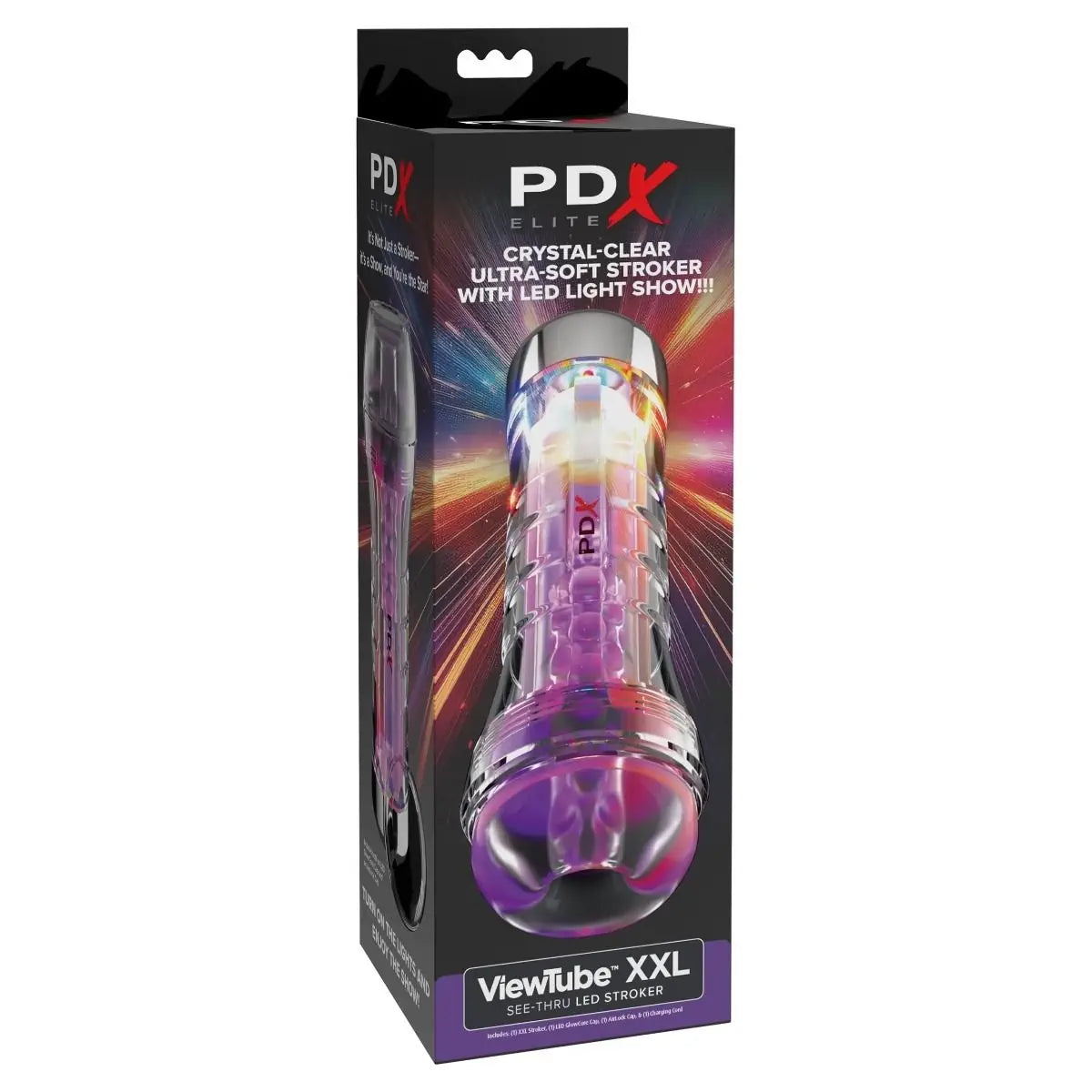 PDX ViewTube XXL packaging with LED light show feature on a white background