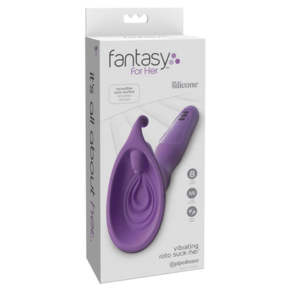 Purple silicone product packaging with 'fantasy for her' branding on a white background