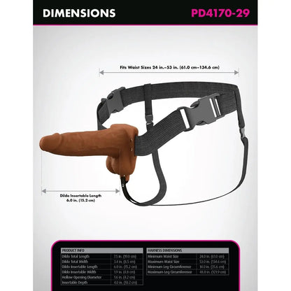 Pipedream Fantasy X-Tensions Elite Vibrating 6 Inch Dual Density Silicone Hollow Strap-On Dildo Brown on a white background