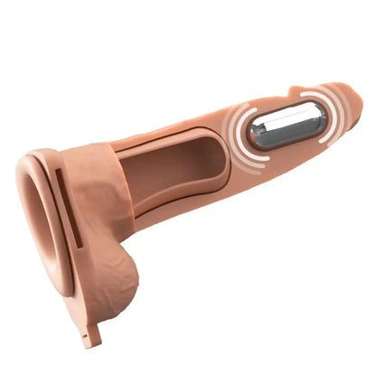 Pipedream Fantasy X-Tensions Elite Vibrating 6 Inch Dual Density Silicone Hollow Strap-On Dildo Light on a white background