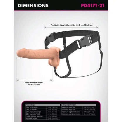 Pipedream Fantasy X-Tensions Elite Vibrating 7 Inch Dual Density Silicone Hollow Strap-On Dildo Light on a white background