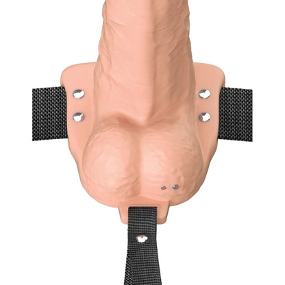 Pipedream Fantasy X-Tensions Elite Vibrating 7 Inch Dual Density Silicone Hollow Strap-On Dildo Light on a white background