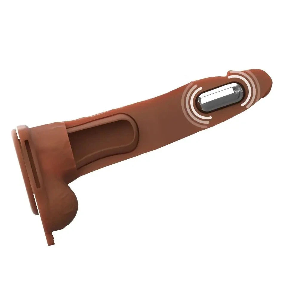 Pipedream Fantasy X-Tensions Elite Vibrating 8 Inch Dual Density Silicone Hollow Strap-On Dildo Brown