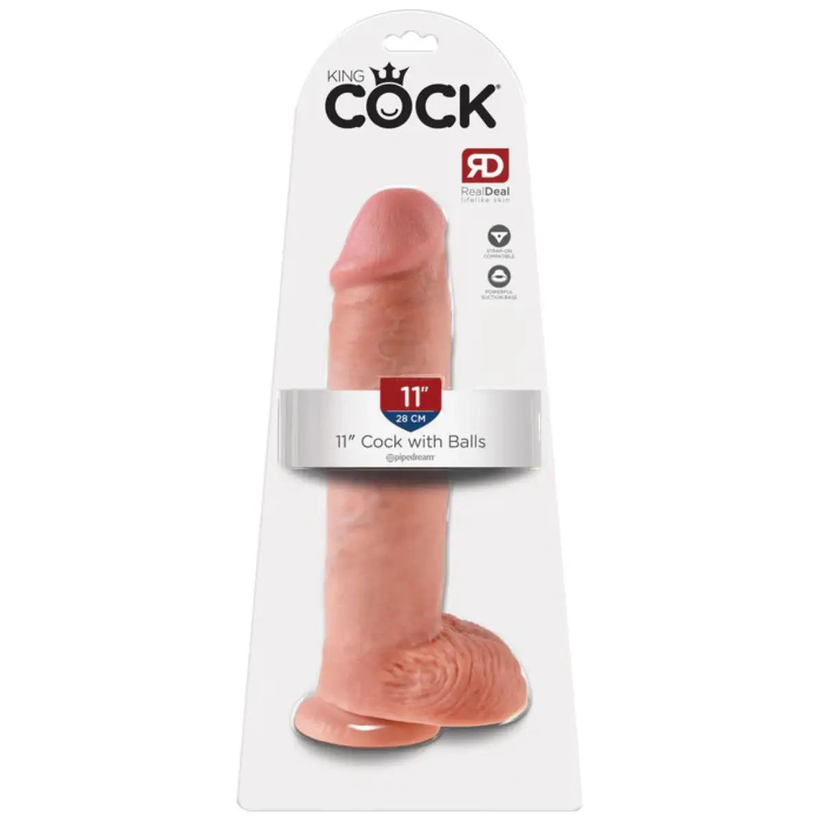 Pipedream King Cock 11 Inch Realistic Veiny Thick Suction Dildo with Balls Light
