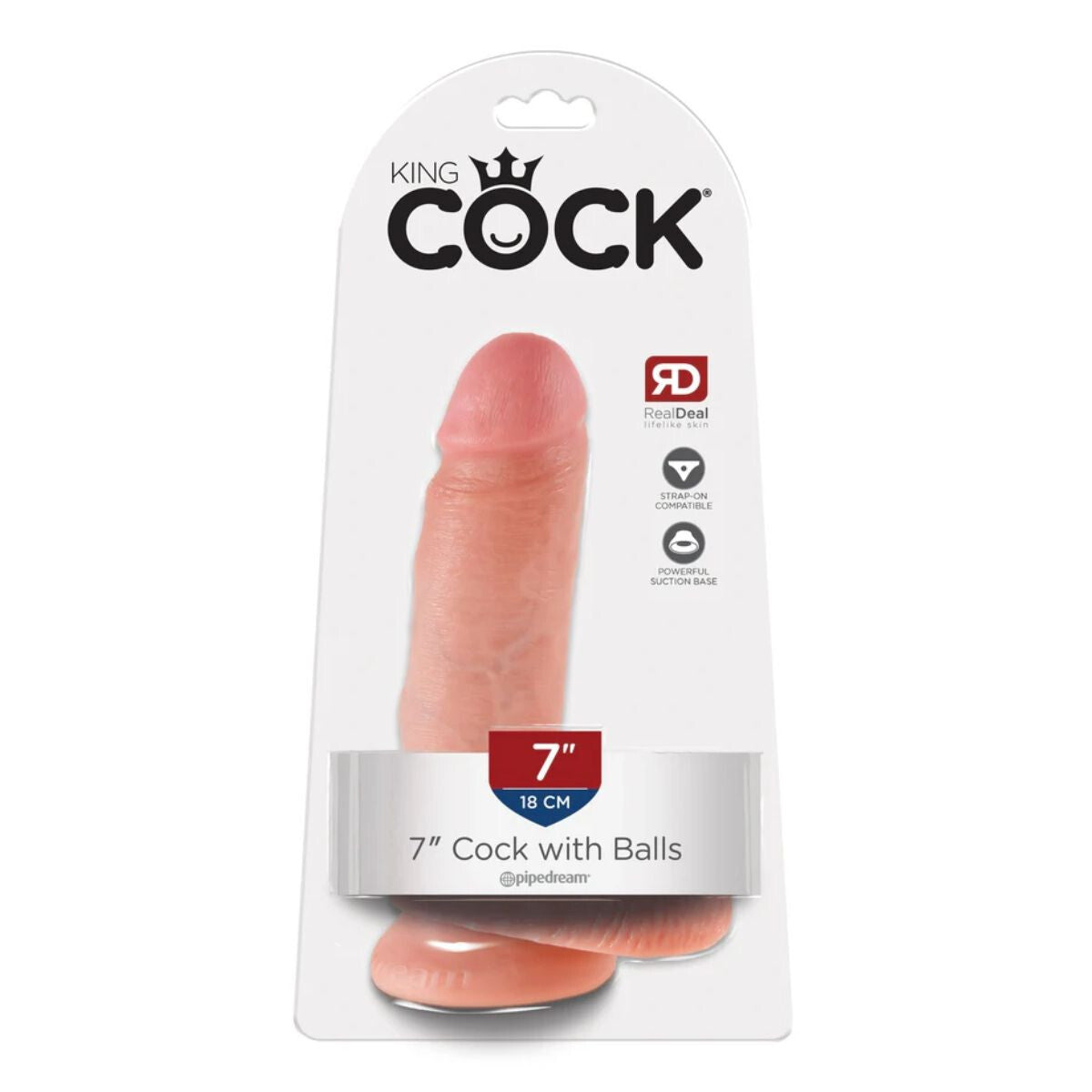 Package of a 7 inch cock with balls sex toy, brand 'King Cock' visible.