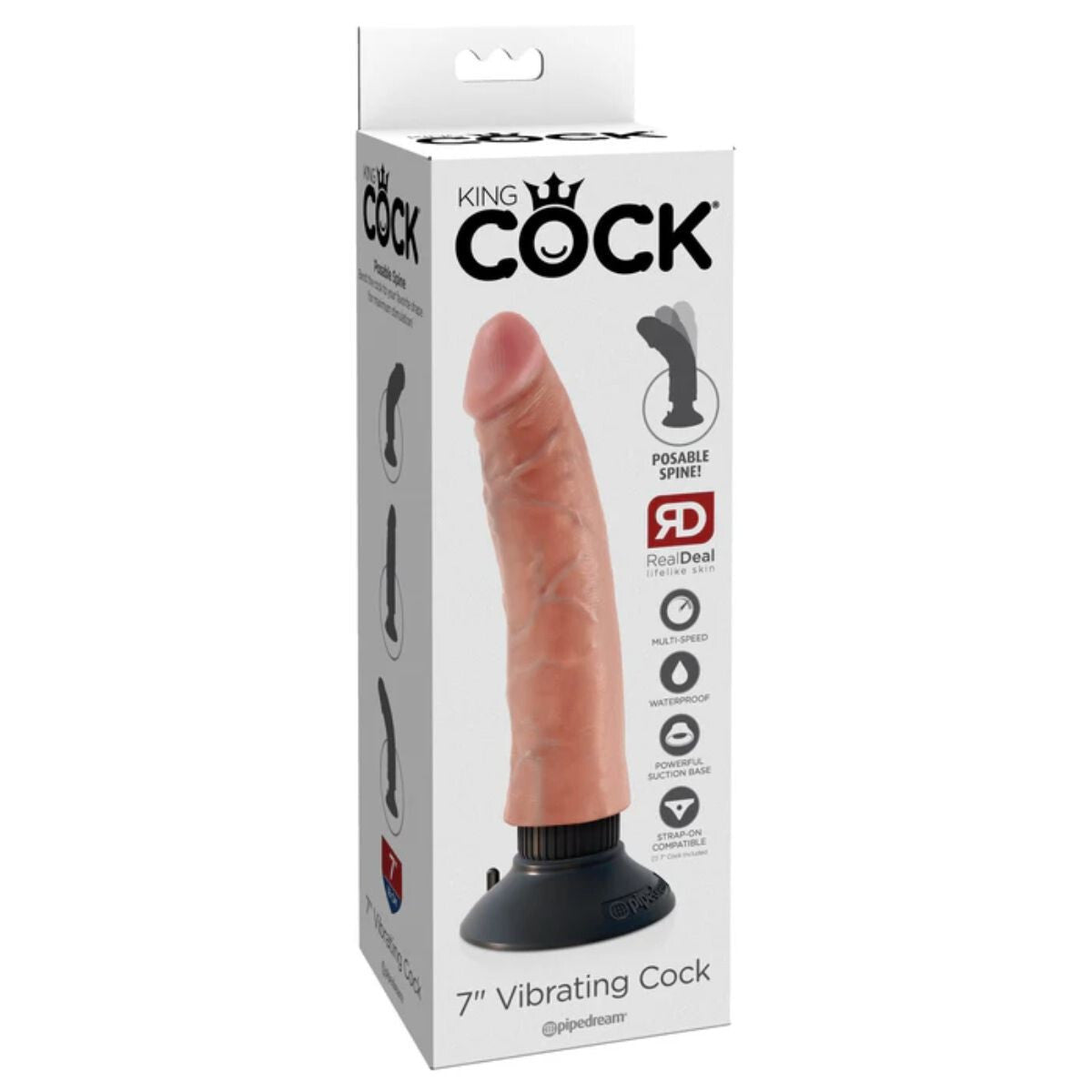 Boxed 7” Vibrating Cock with 'King Cock' branding on a white background