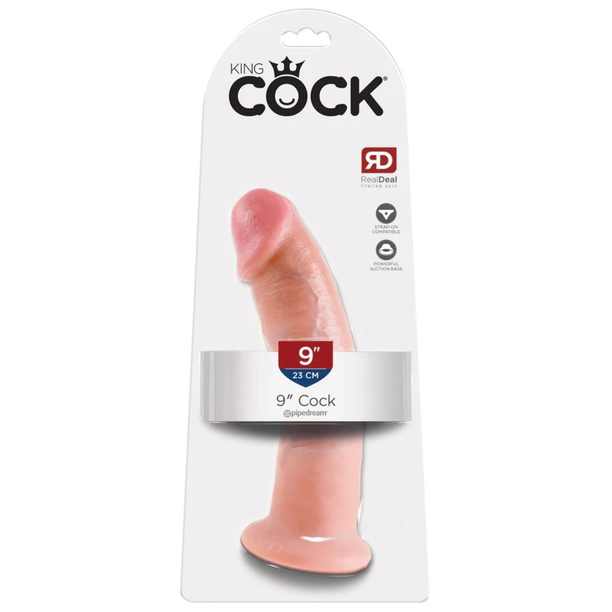 Package of a 9-inch silicone cock with 'King Cock' branding on a white background.