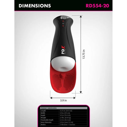 PDX masturbator with dimensions on a white background