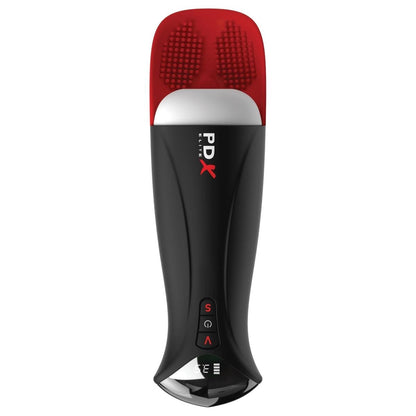 Black and red PDX product on a white background