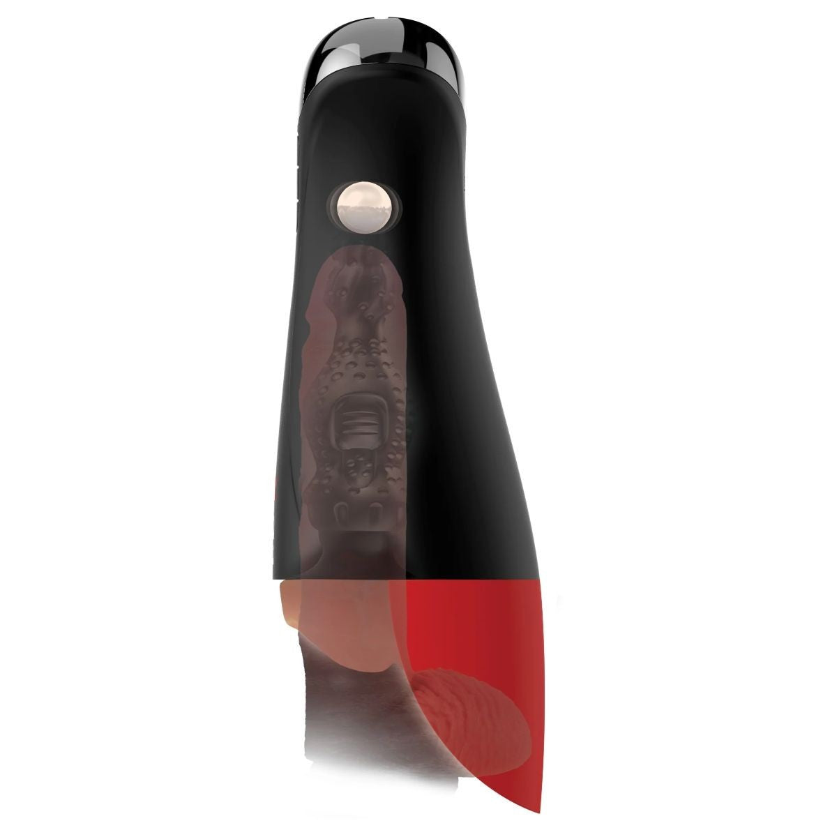 Black and red massager with a white background