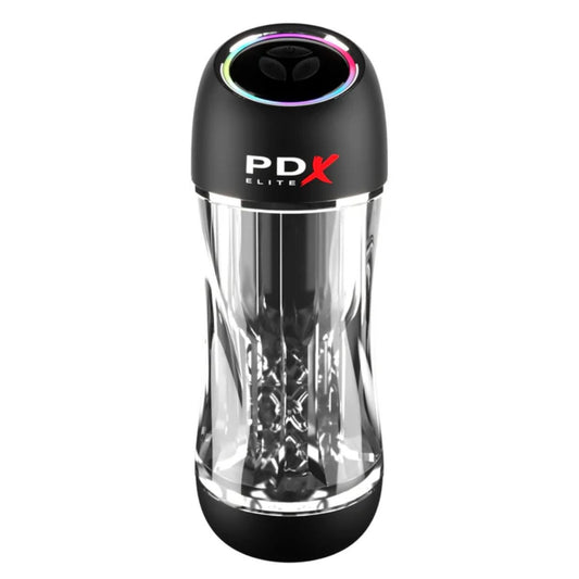 Clear male masturbator featuring PDX logo on a white background