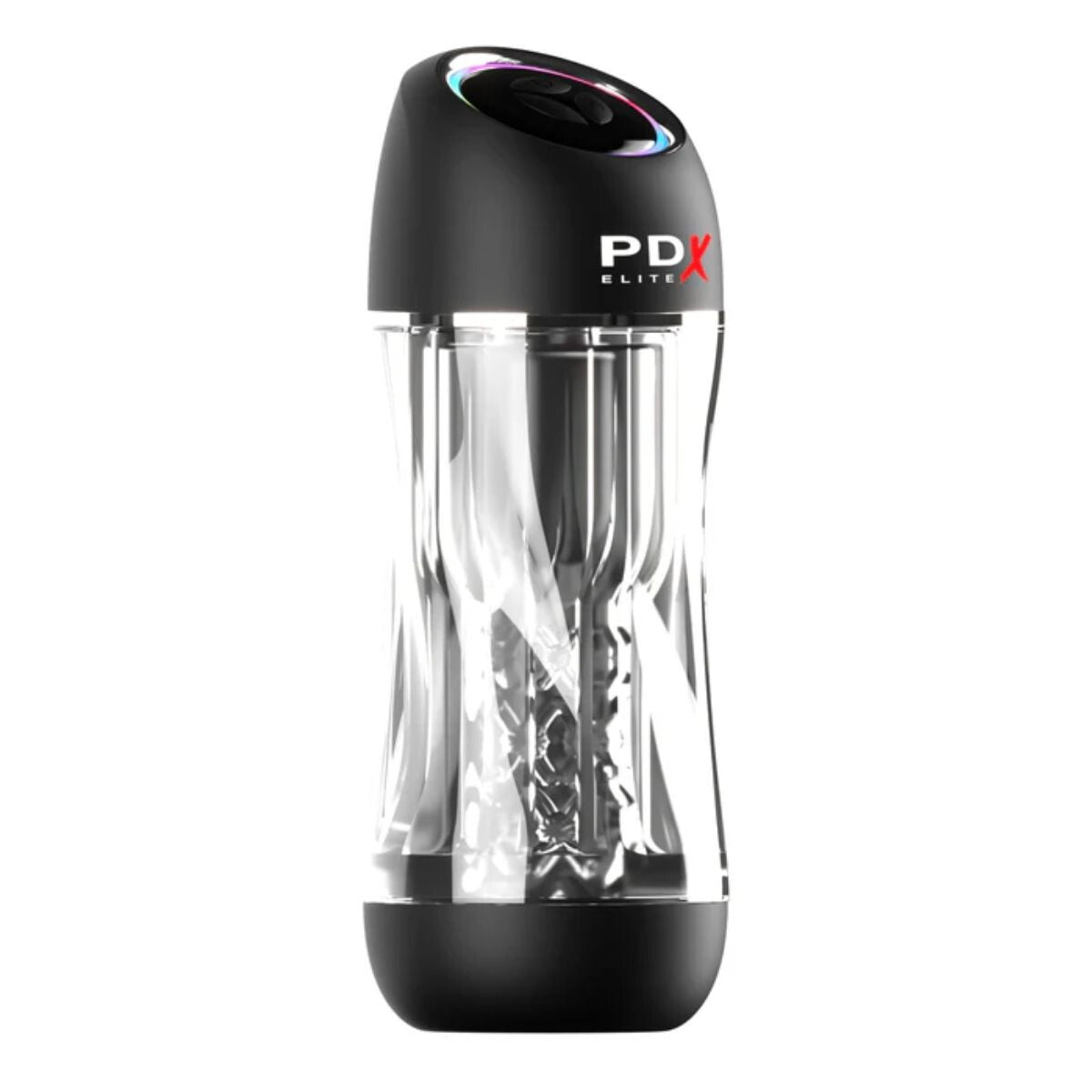 Black and clear PDX Elite stroker on a white background