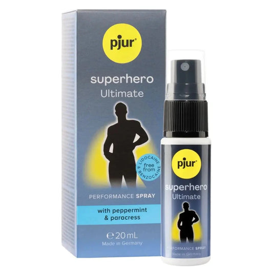 Pjur superhero Ultimate performance spray with packaging on a white background