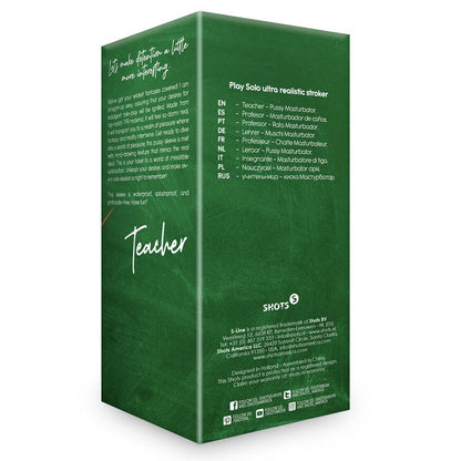 Green product packaging box with text on a white background