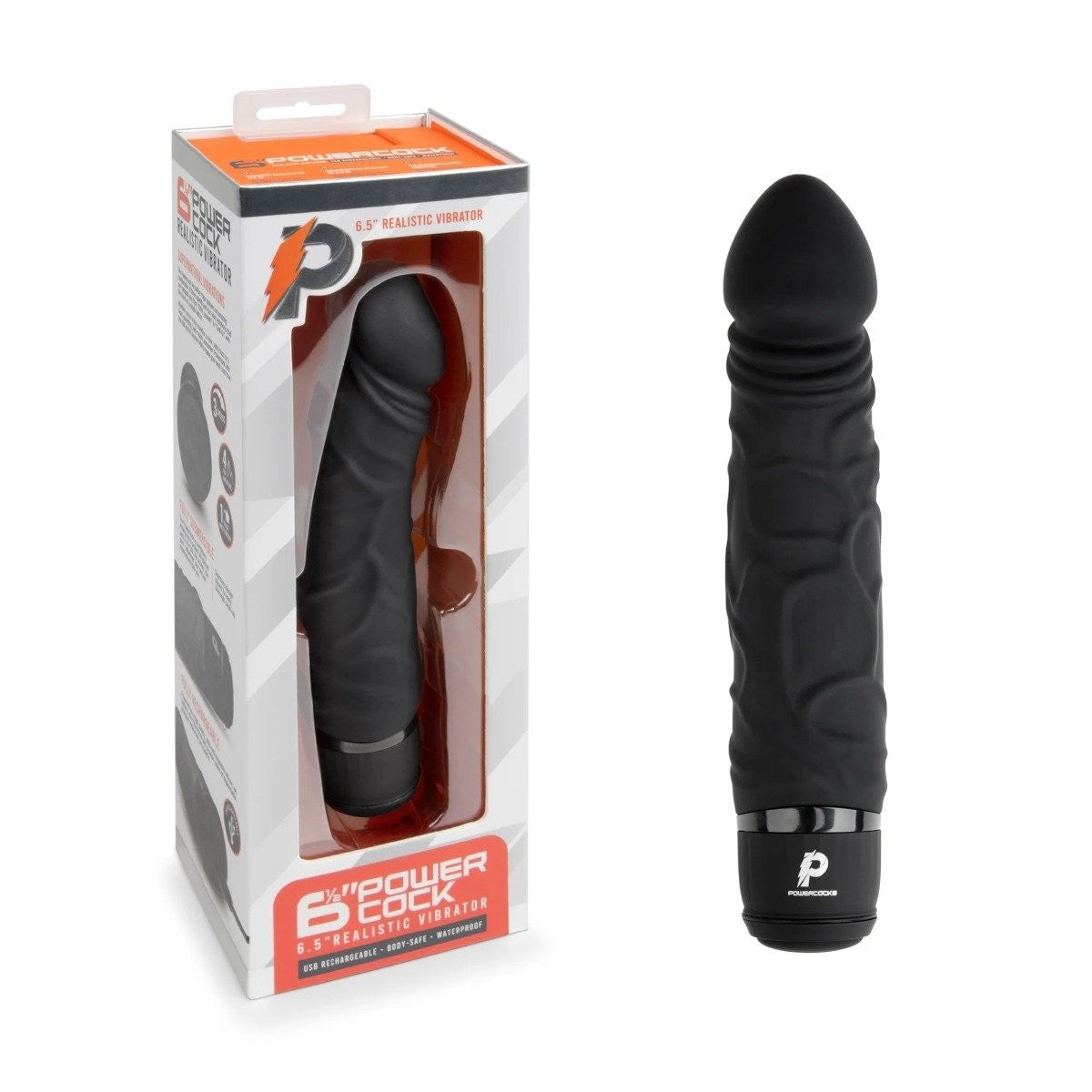 Black power cock product with packaging on a white background
