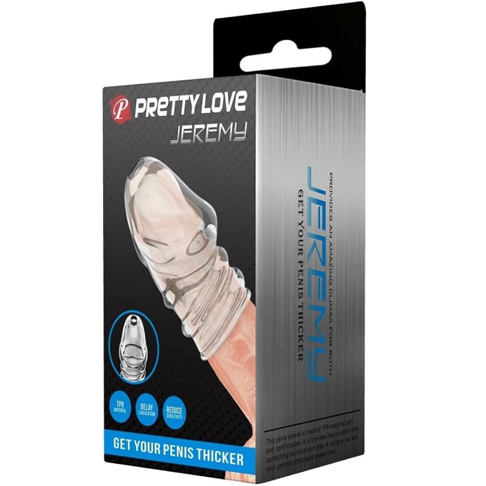 Product packaging for 'Pretty Love Jeremy' with a clear silicone sleeve on a white background
