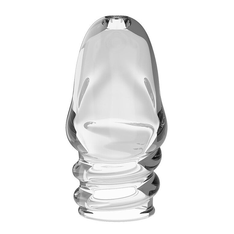 Pretty Love Jeremy Penis Head Sleeve Ribbed 7cm Extender Clear on a white background