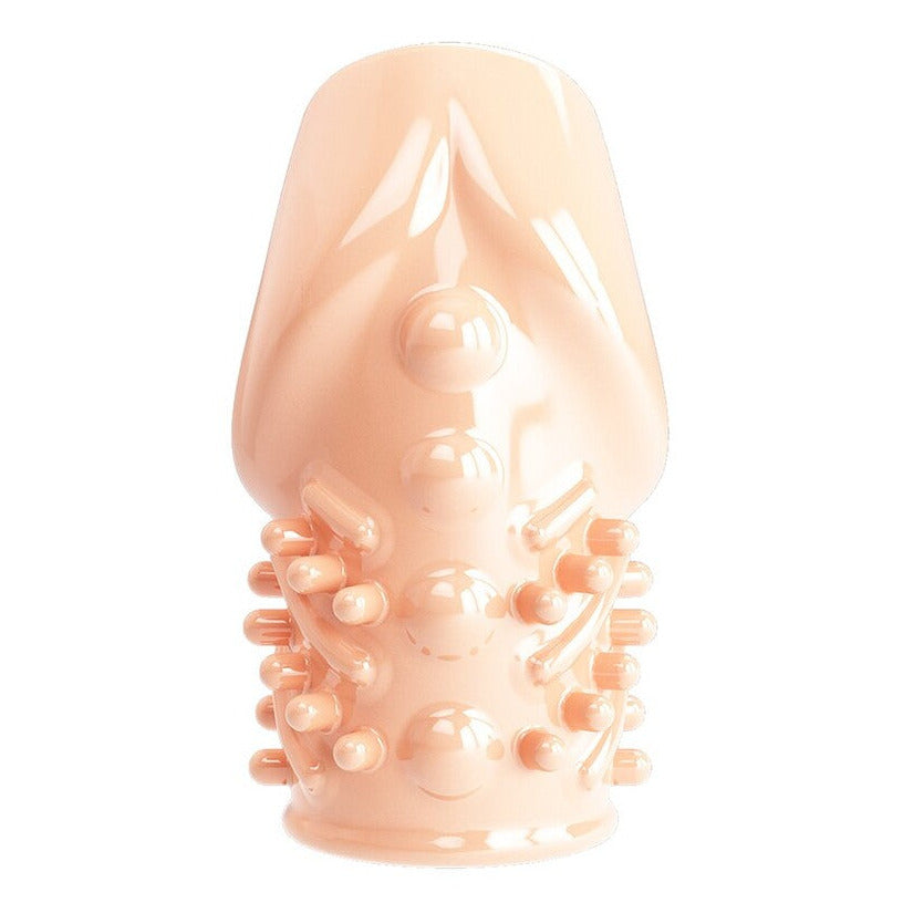 Pretty Love Matias Penis Head Sleeve Textured 6.5cm Girth Extender Flesh on a white background