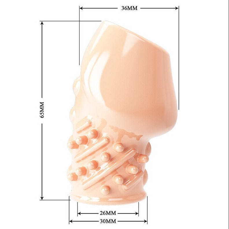 Pretty Love Matias Penis Head Sleeve Textured 6.5cm Girth Extender Flesh on a white background
