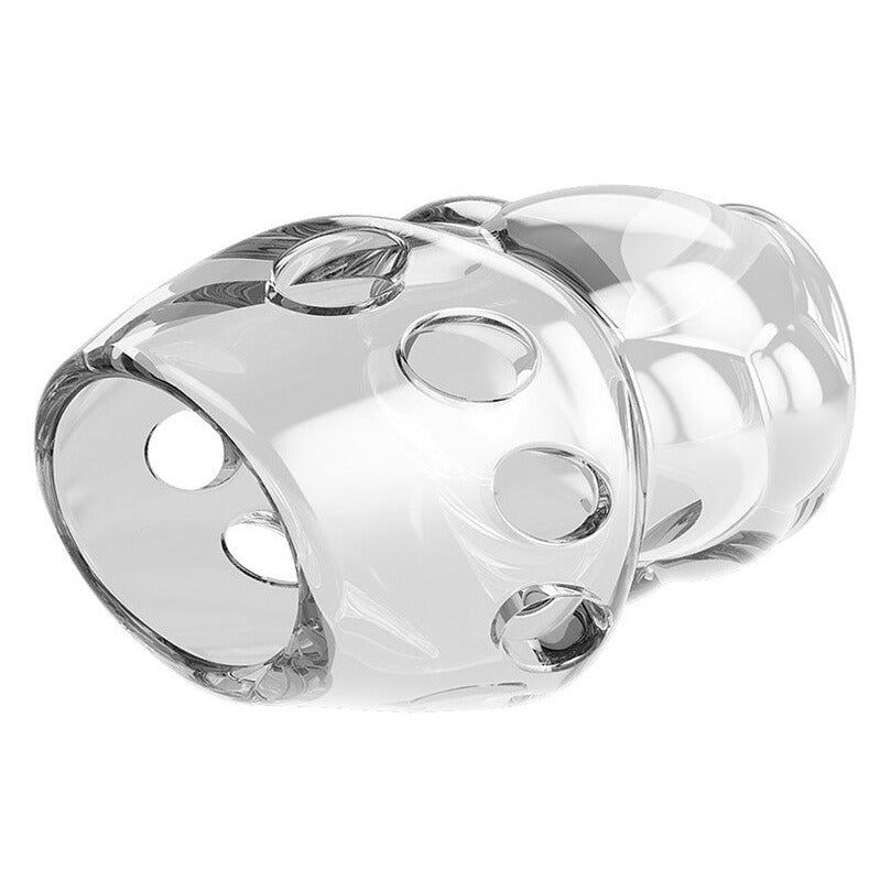 Pretty Love Oscar Penis Head Sleeve Textured 6.4cm Girth Extender Clear on a white background