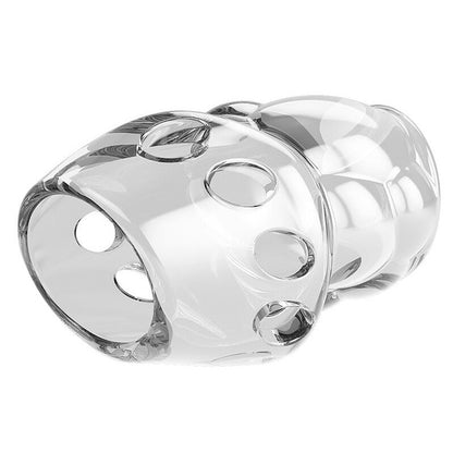 Pretty Love Oscar Penis Head Sleeve Textured 6.4cm Girth Extender Clear on a white background