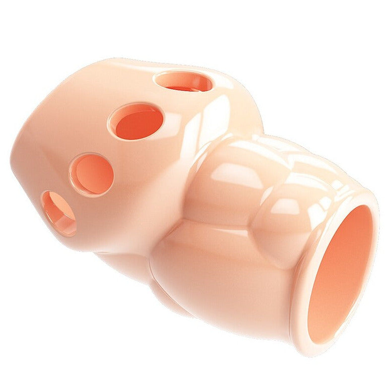Pretty Love Oscar Penis Head Sleeve Textured 6.4cm Girth Extender Flesh on a white background
