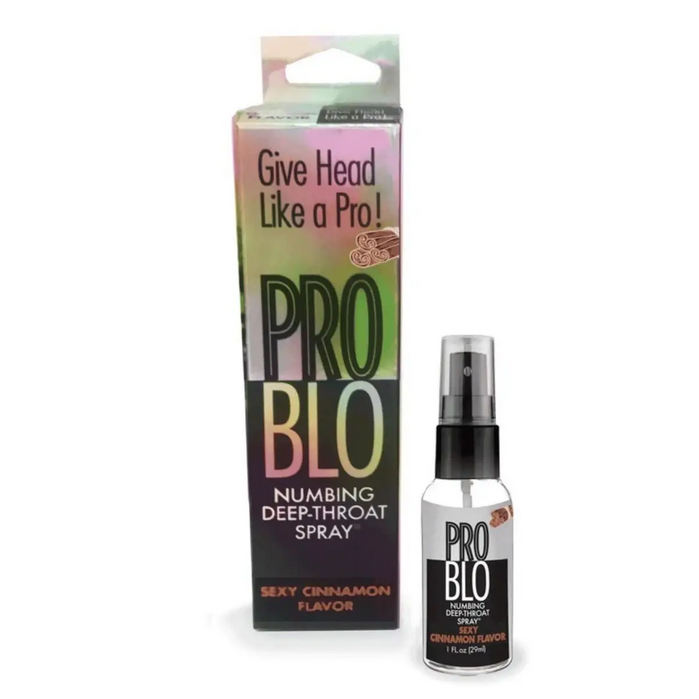 PRO BLO numbing deep-throat spray with packaging on a white background