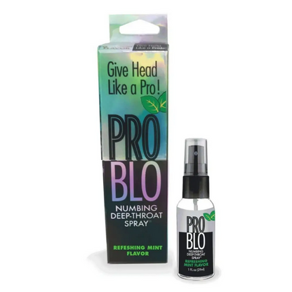 PRO BLO numbing deep-throat spray with packaging on a white background