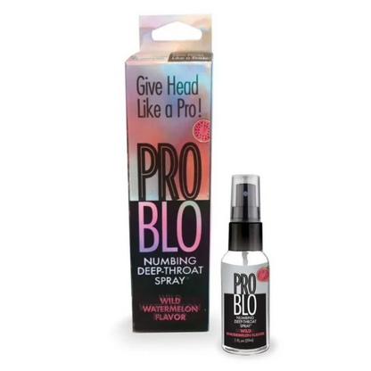 PRO BLO numbing deep-throat spray with packaging on a white background